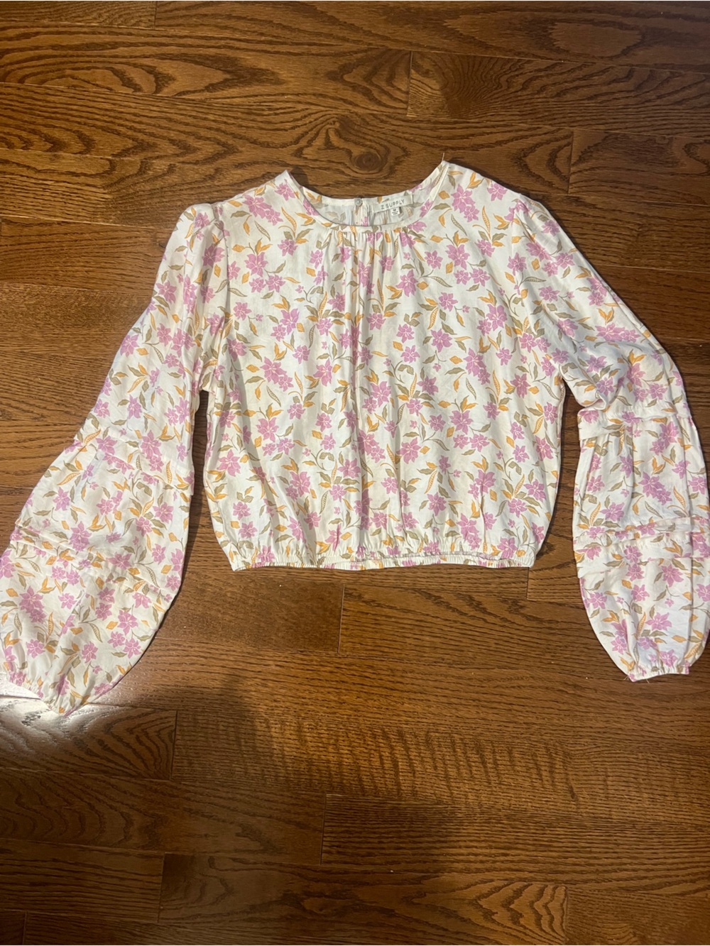Z SUPPLY Floral Smocked Off-Shoulder Blouse in White and Pink
